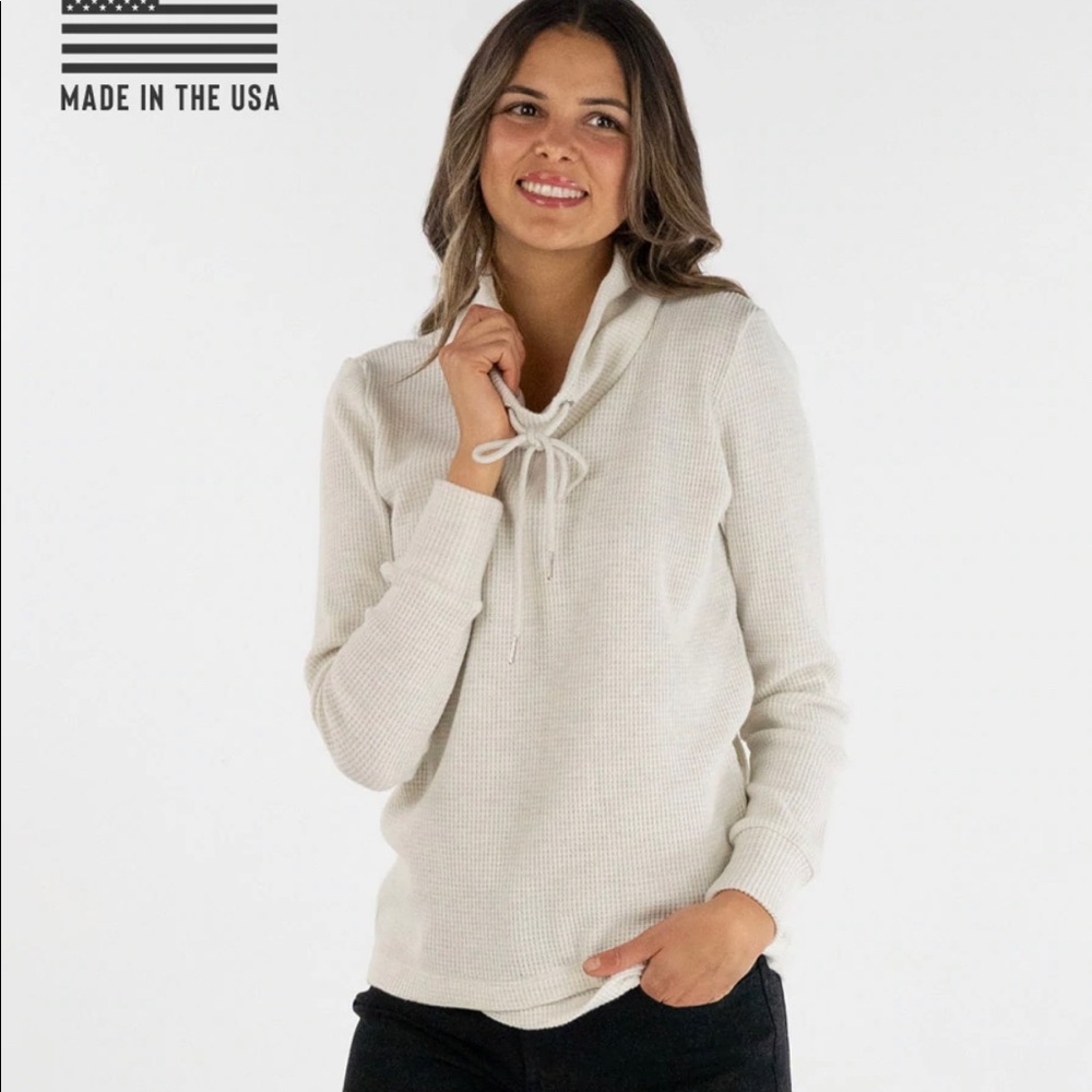 Straight Down waffled textured cowl neck sweater